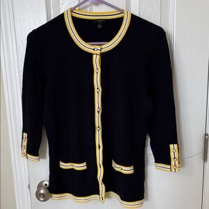 Talbots Navy and Yellow Trim Cardigan